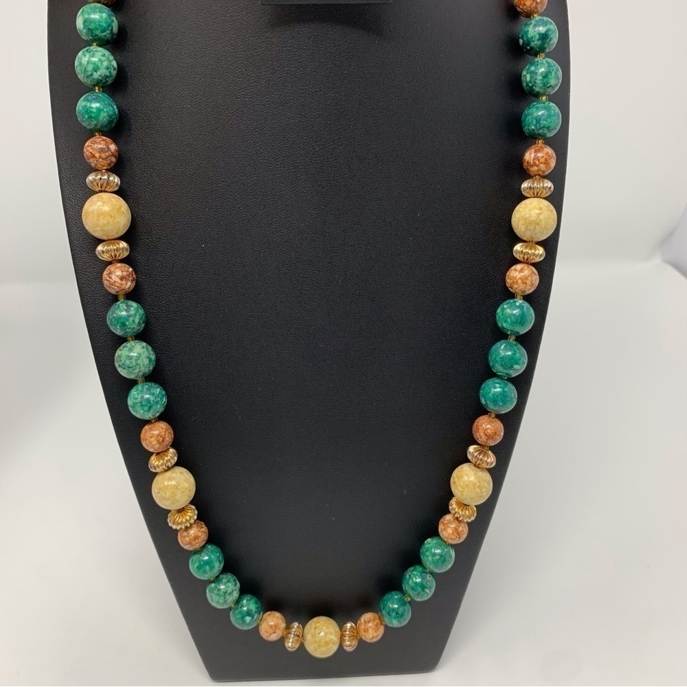 Vintage Green and Brown Long Beaded Necklace